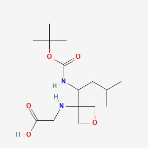 molecular formula C15H28N2O5 B8050587 2-[[3-[3-Methyl-1-[(2-methylpropan-2-yl)oxycarbonylamino]butyl]oxetan-3-yl]amino]acetic acid 