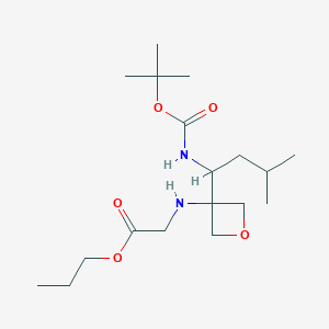 molecular formula C18H34N2O5 B8050588 Propyl 2-[[3-[3-methyl-1-[(2-methylpropan-2-yl)oxycarbonylamino]butyl]oxetan-3-yl]amino]acetate 