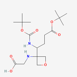 molecular formula C18H32N2O7 B8050592 2-[[3-[4-[(2-Methylpropan-2-yl)oxy]-1-[(2-methylpropan-2-yl)oxycarbonylamino]-4-oxobutyl]oxetan-3-yl]amino]acetic acid 