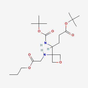 molecular formula C21H38N2O7 B8050593 Tert-butyl 4-[(2-methylpropan-2-yl)oxycarbonylamino]-4-[3-[(2-oxo-2-propoxyethyl)amino]oxetan-3-yl]butanoate 