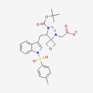 molecular formula C27H33N3O7S B8050597 2-[[3-[2-[1-(4-Methylphenyl)sulfonylindol-3-yl]-1-[(2-methylpropan-2-yl)oxycarbonylamino]ethyl]oxetan-3-yl]amino]acetic acid 