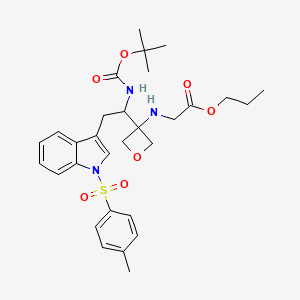 molecular formula C30H39N3O7S B8050602 Propyl 2-[[3-[2-[1-(4-methylphenyl)sulfonylindol-3-yl]-1-[(2-methylpropan-2-yl)oxycarbonylamino]ethyl]oxetan-3-yl]amino]acetate 