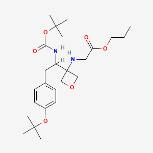 molecular formula C25H40N2O6 B8050608 Propyl 2-[[3-[1-[(2-methylpropan-2-yl)oxycarbonylamino]-2-[4-[(2-methylpropan-2-yl)oxy]phenyl]ethyl]oxetan-3-yl]amino]acetate 