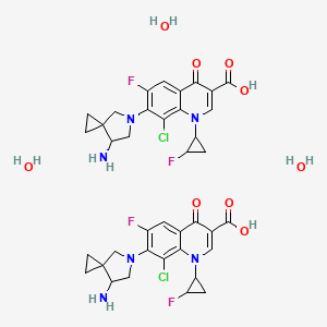 molecular formula C38H42Cl2F4N6O9 B8051033 3-Quinolinecarboxylic acid,7-[(7S)-7-amino-5-azaspiro[2.4]hept-5-yl]-8-chloro-6-fluoro-1-[(1R,2S)-2-fluorocyclopropyl]-1,4-dihydro-4-oxo-, hydrate (2:3) 
