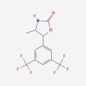 molecular formula C12H9F6NO2 B8051221 5-[3,5-Bis(trifluoromethyl)phenyl]-4-methyl-1,3-oxazolidin-2-one 