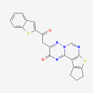 molecular formula C21H14N4O2S2 B8051724 5-[2-(1-Benzothiophen-2-yl)-2-oxoethyl]-11-thia-3,6,7,9-tetrazatetracyclo[8.6.0.02,7.012,16]hexadeca-1(10),2,5,8,12(16)-pentaen-4-one 