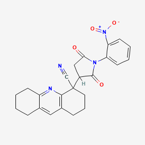 molecular formula C24H22N4O4 B8051741 4-[1-(2-nitrophenyl)-2,5-dioxopyrrolidin-3-yl]-2,3,5,6,7,8-hexahydro-1H-acridine-4-carbonitrile 