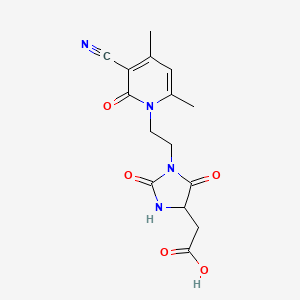 molecular formula C15H16N4O5 B8051913 {1-[2-(3-cyano-4,6-dimethyl-2-oxopyridin-1(2H)-yl)ethyl]-2-hydroxy-5-oxo-4,5-dihydro-1H-imidazol-4-yl}acetic acid 