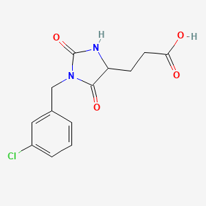 molecular formula C13H13ClN2O4 B8051982 3-[1-[(3-Chlorophenyl)methyl]-2,5-dioxoimidazolidin-4-yl]propanoic acid 
