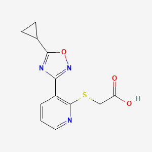 molecular formula C12H11N3O3S B8052098 2-[3-(5-Cyclopropyl-1,2,4-oxadiazol-3-yl)pyridin-2-yl]sulfanylacetic acid 