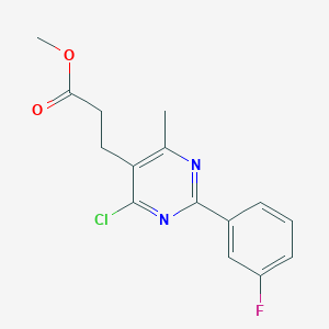 molecular formula C15H14ClFN2O2 B8052170 Methyl 3-[4-chloro-2-(3-fluorophenyl)-6-methylpyrimidin-5-yl]propanoate 