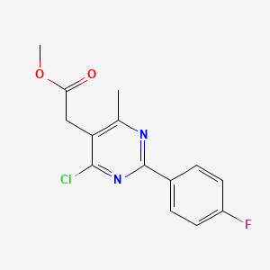 molecular formula C14H12ClFN2O2 B8052178 Methyl 2-[4-chloro-2-(4-fluorophenyl)-6-methyl-5-pyrimidinyl]acetate 