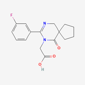 molecular formula C16H17FN2O3 B8052211 [8-(3-Fluorophenyl)-6-oxo-7,9-diazaspiro[4.5]dec-8-en-7-yl]acetic acid 