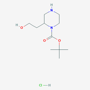 molecular formula C11H23ClN2O3 B8052512 tert-Butyl 2-(2-hydroxyethyl)piperazine-1-carboxylate hydrochloride 