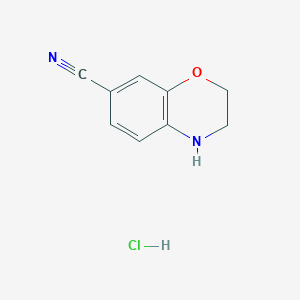 molecular formula C9H9ClN2O B8052651 3,4-Dihydro-2H-benzo[b][1,4]oxazine-7-carbonitrile hydrochloride 