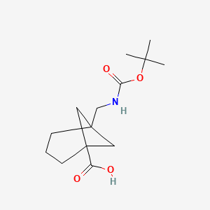 molecular formula C14H23NO4 B8053338 5-(((Tert-butoxycarbonyl)amino)methyl)bicyclo[3.1.1]heptane-1-carboxylic acid 