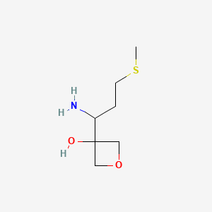 molecular formula C7H15NO2S B8053392 3-(1-Amino-3-methylsulfanylpropyl)oxetan-3-ol 