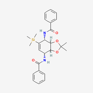 molecular formula C26H32N2O4Si B8053515 N-[(3aS,4R,7R,7aR)-7-benzamido-2,2-dimethyl-6-trimethylsilyl-3a,4,7,7a-tetrahydro-1,3-benzodioxol-4-yl]benzamide 