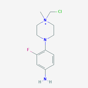 molecular formula C12H18ClFN3+ B8053551 4-(4-Amino-2-fluorophenyl)-1-(chloromethyl)-1-methylpiperazin-1-ium 