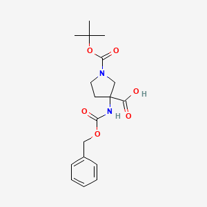 molecular formula C18H24N2O6 B8054222 1-[(2-Methylpropan-2-yl)oxycarbonyl]-3-(phenylmethoxycarbonylamino)pyrrolidine-3-carboxylic acid 