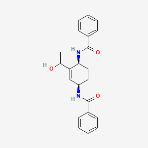 molecular formula C22H24N2O3 B8054472 N,N'-((1S,4R)-2-(1-hydroxyethyl)cyclohex-2-ene-1,4-diyl)dibenzamide (racemic) 