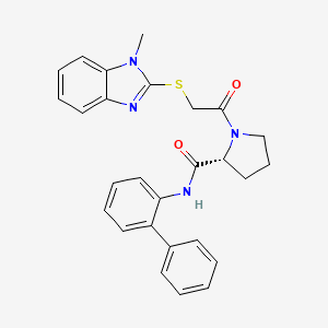 molecular formula C27H26N4O2S B8054819 N-[1,1'-Biphenyl]-2-yl-1-[2-[(1-methyl-1H-benzimidazol-2-yl)thio]acetyl-2-pyrrolidinedicarboxamide 