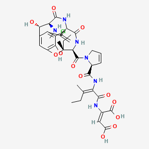 molecular formula C36H45ClN6O12 B8054890 (E)-2-[[(E)-2-[[(2S)-1-[(3R,4R,7S,10S,11S)-14-chloro-3-ethyl-11,15-dihydroxy-3-methyl-10-(methylamino)-6,9-dioxo-7-prop-1-en-2-yl-2-oxa-5,8-diazabicyclo[10.3.1]hexadeca-1(15),12(16),13-triene-4-carbonyl]-2,5-dihydropyrrole-2-carbonyl]amino]-3-methylpent-2-enoyl]amino]but-2-enedioic acid 