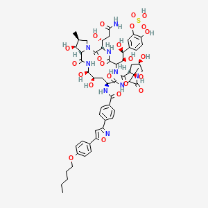 molecular formula C56H71N9O23S B8055177 [5-[(1S,2S)-2-[(3S,9S,11R,18S,20R,21R,24S,25S,26S)-3-[(1R)-3-amino-1-hydroxy-3-oxopropyl]-11,20,21,25-tetrahydroxy-15-[(1R)-1-hydroxyethyl]-26-methyl-2,5,8,14,17,23-hexaoxo-18-[[4-[5-(4-pentoxyphenyl)-1,2-oxazol-3-yl]benzoyl]amino]-1,4,7,13,16,22-hexazatricyclo[22.3.0.09,13]heptacosan-6-yl]-1,2-dihydroxyethyl]-2-hydroxyphenyl] hydrogen sulfate 