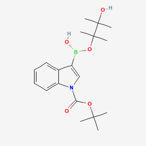 molecular formula C19H28BNO5 B8055186 (3-Hydroxy-2,3-dimethylbutan-2-yl)oxy-[1-[(2-methylpropan-2-yl)oxycarbonyl]indol-3-yl]borinic acid 