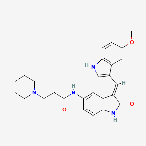 N-[(3E)-3-[(5-methoxy-1H-indol-3-yl)methylidene]-2-oxo-1H-indol-5-yl]-3-piperidin-1-ylpropanamide