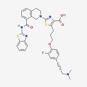 molecular formula C35H32FN5O4S2 B8055303 2-[8-(1,3-Benzothiazol-2-Ylcarbamoyl)-3,4-Dihydroisoquinolin-2(1h)-Yl]-5-(3-{4-[3-(Dimethylamino)prop-1-Yn-1-Yl]-2-Fluorophenoxy}propyl)-1,3-Thiazole-4-Carboxylic Acid 