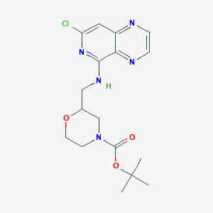molecular formula C17H22ClN5O3 B8055587 4-Morpholinecarboxylicacid,2-[[(7-chloropyrido[3,4-b]pyrazin-5-yl)amino]methyl]-,1,1-dimethylethylester 