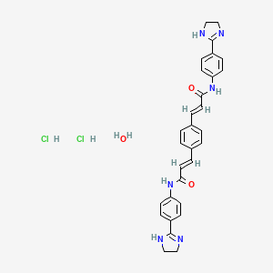 molecular formula C30H32Cl2N6O3 B8055919 (E)-3-[4-[(E)-3-[4-(4,5-dihydro-1H-imidazol-2-yl)anilino]-3-oxoprop-1-enyl]phenyl]-N-[4-(4,5-dihydro-1H-imidazol-2-yl)phenyl]prop-2-enamide;hydrate;dihydrochloride 
