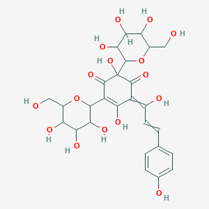 molecular formula C27H32O16 B8056314 2,5-Dihydroxy-6-[1-hydroxy-3-(4-hydroxyphenyl)prop-2-enylidene]-2,4-bis[3,4,5-trihydroxy-6-(hydroxymethyl)oxan-2-yl]cyclohex-4-ene-1,3-dione 