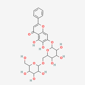 molecular formula C27H30O15 B8056318 5,6-Dihydroxy-2-phenyl-7-[3,4,5-trihydroxy-6-[[3,4,5-trihydroxy-6-(hydroxymethyl)oxan-2-yl]oxymethyl]oxan-2-yl]oxychromen-4-one 