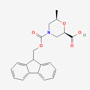 molecular formula C21H21NO5 B8056381 (2R,6R)-4-{[(9H-fluoren-9-yl)methoxy]carbonyl}-6-methylmorpholine-2-carboxylic acid 