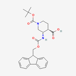 molecular formula C26H30N2O6 B8056538 (3S,4S)-3-(9H-fluoren-9-ylmethoxycarbonylamino)-1-[(2-methylpropan-2-yl)oxycarbonyl]piperidine-4-carboxylic acid 