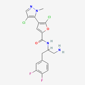 molecular formula C18H16Cl2F2N4O2 B8056768 N-(1-Amino-3-(3,4-difluorophenyl)propan-2-yl)-5-chloro-4-(4-chloro-1-methyl-1H-pyrazol-5-yl)furan-2-carboxamide 