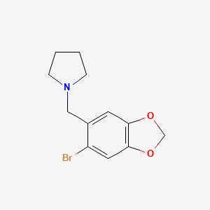 molecular formula C12H14BrNO2 B8056900 1-[(6-Bromo-1,3-dioxaindan-5-yl)methyl]pyrrolidine 