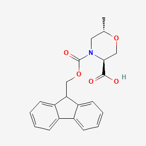 molecular formula C21H21NO5 B8056940 (3S,6S)-4-{[(9H-fluoren-9-yl)methoxy]carbonyl}-6-methylmorpholine-3-carboxylic acid 