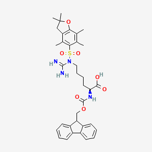 molecular formula C35H42N4O7S B8057388 (2S)-6-[carbamimidoyl-[(2,2,4,6,7-pentamethyl-3H-1-benzofuran-5-yl)sulfonyl]amino]-2-(9H-fluoren-9-ylmethoxycarbonylamino)hexanoic acid 