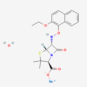 molecular formula C20H23N2NaO6S B8057686 sodium (2S,5R,6R)-6-{[(2-ethoxynaphthalen-1-yl)oxy]amino}-3,3-dimethyl-7-oxo-4-thia-1-azabicyclo[3.2.0]heptane-2-carboxylate hydrate 