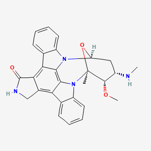 molecular formula C28H26N4O3 B8057745 (2S,3S,4S,6S)-3-methoxy-2-methyl-4-(methylamino)-29-oxa-1,7,17-triazaoctacyclo[12.12.2.12,6.07,28.08,13.015,19.020,27.021,26]nonacosa-8,10,12,14,19,21,23,25,27-nonaen-16-one 