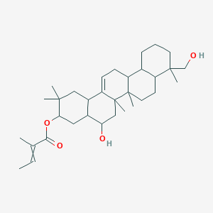 molecular formula C33H52O4 B8057759 [5-Hydroxy-9-(hydroxymethyl)-2,2,6a,6b,9-pentamethyl-1,3,4,4a,5,6,6a,7,8,8a,10,11,12,12a,13,14b-hexadecahydropicen-3-yl] 2-methylbut-2-enoate 