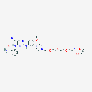 molecular formula C36H49N9O7 B8057946 tert-butyl N-[2-[2-[2-[2-[4-[5-[[4-(2-carbamoylanilino)-5-cyanopyrimidin-2-yl]amino]-2-methoxyphenyl]piperazin-1-yl]ethoxy]ethoxy]ethoxy]ethyl]carbamate 