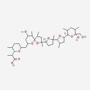 molecular formula C40H68O11 B8058239 2-[6-[[2-[5-[5-[6-Hydroxy-6-(hydroxymethyl)-3,5-dimethyloxan-2-yl]-3-methyloxolan-2-yl]-5-methyloxolan-2-yl]-7-methoxy-2,4,6-trimethyl-1,10-dioxaspiro[4.5]decan-9-yl]methyl]-3-methyloxan-2-yl]propanoic acid 