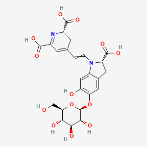 molecular formula C24H26N2O13 B8058295 (2S)-4-[2-[(2S)-2-carboxy-6-hydroxy-5-[(2S,3R,4S,5S,6R)-3,4,5-trihydroxy-6-(hydroxymethyl)oxan-2-yl]oxy-2,3-dihydroindol-1-yl]ethenyl]-2,3-dihydropyridine-2,6-dicarboxylic acid 