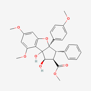 molecular formula C28H28O8 B8058390 methyl (1R,2R,3S,3aR)-1,8b-dihydroxy-6,8-dimethoxy-3a-(4-methoxyphenyl)-3-phenyl-2,3-dihydro-1H-cyclopenta[b][1]benzofuran-2-carboxylate 