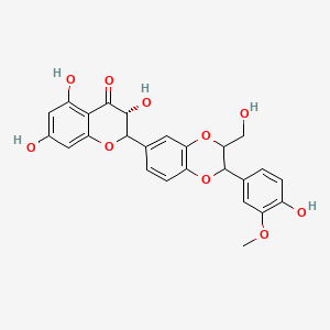 molecular formula C25H22O10 B8058398 (3R)-3,5,7-trihydroxy-2-[2-(4-hydroxy-3-methoxyphenyl)-3-(hydroxymethyl)-2,3-dihydro-1,4-benzodioxin-6-yl]-2,3-dihydrochromen-4-one 