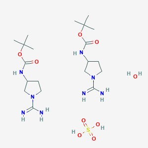 molecular formula C20H44N8O9S B8058893 sulfuric acid bis(tert-butyl N-(1-carbamimidoylpyrrolidin-3-yl)carbamate) hydrate 